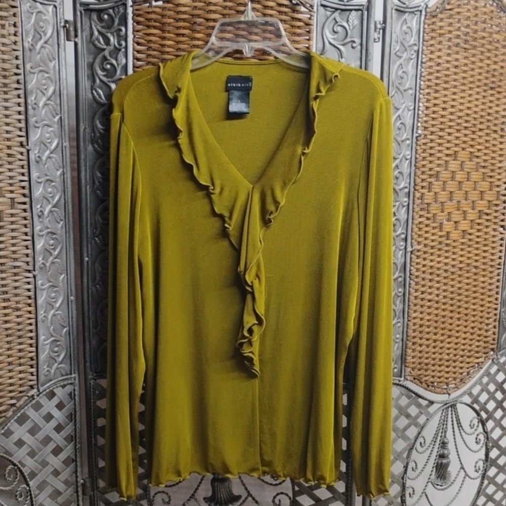 Ruffled V-Neck Long Sleeve Blouse